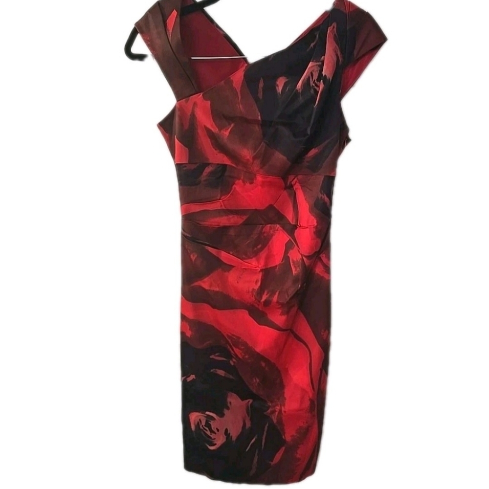 Karen Millen Asymmetrical Neckline Cutout Cocktail Dress‎ Red Black P2p 16" XS
